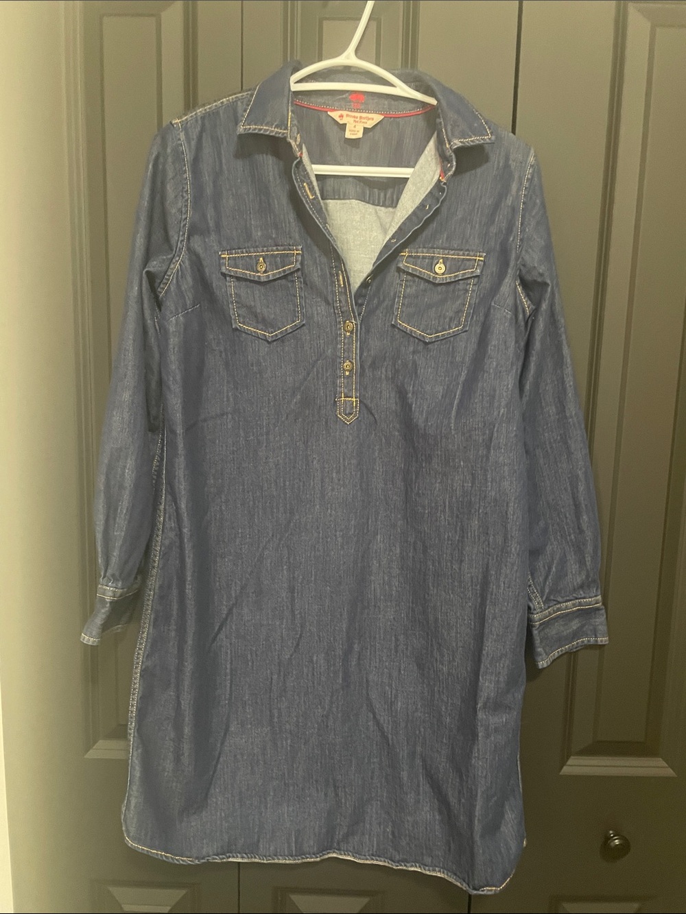 Brooks Brothers Denim Shirt Dress in Dark Blue with Red Accents